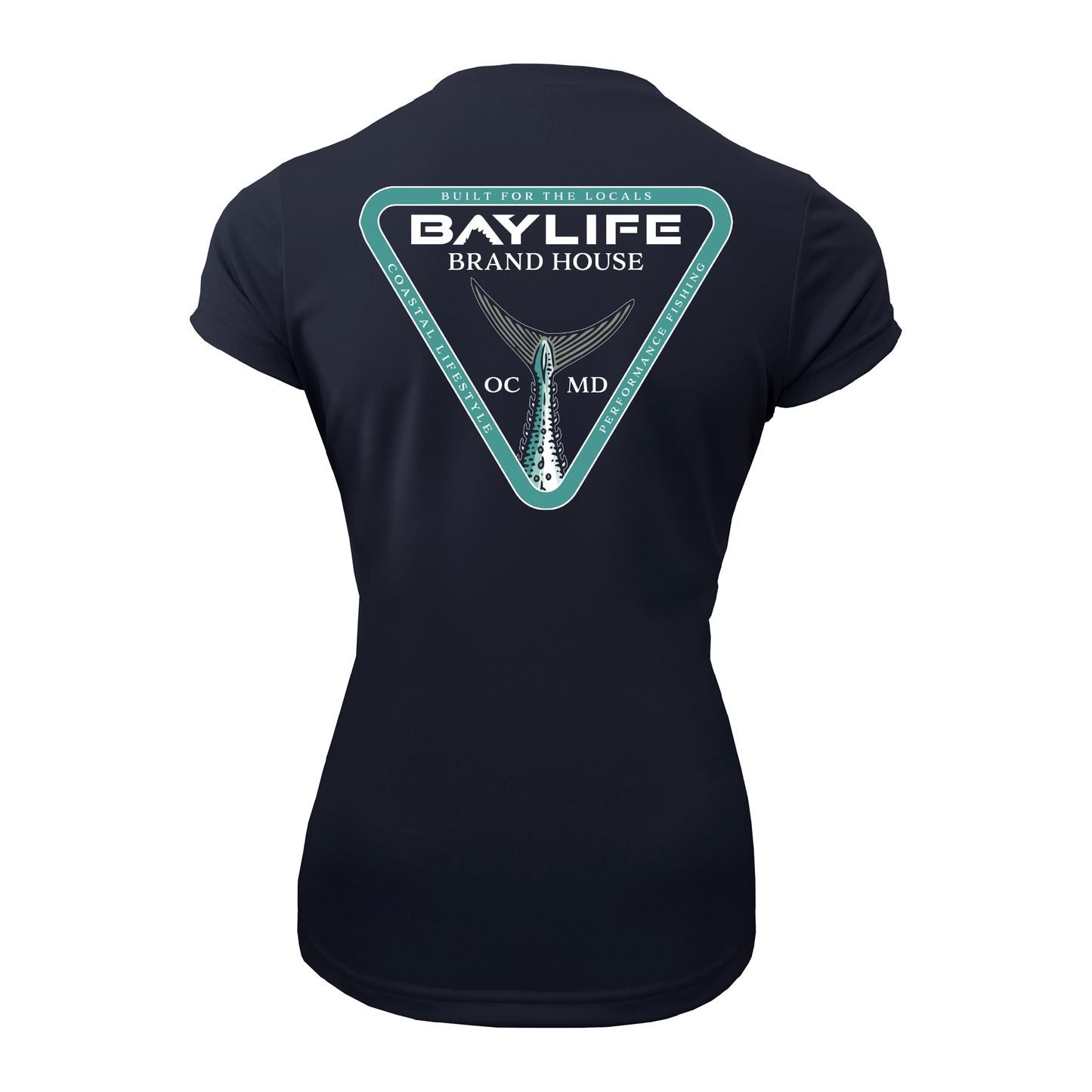OC BRAND HOUSE FISH TAIL LADIES PERFORMANCE FISHING SHORT SLEEVE SHIRT | NAVY