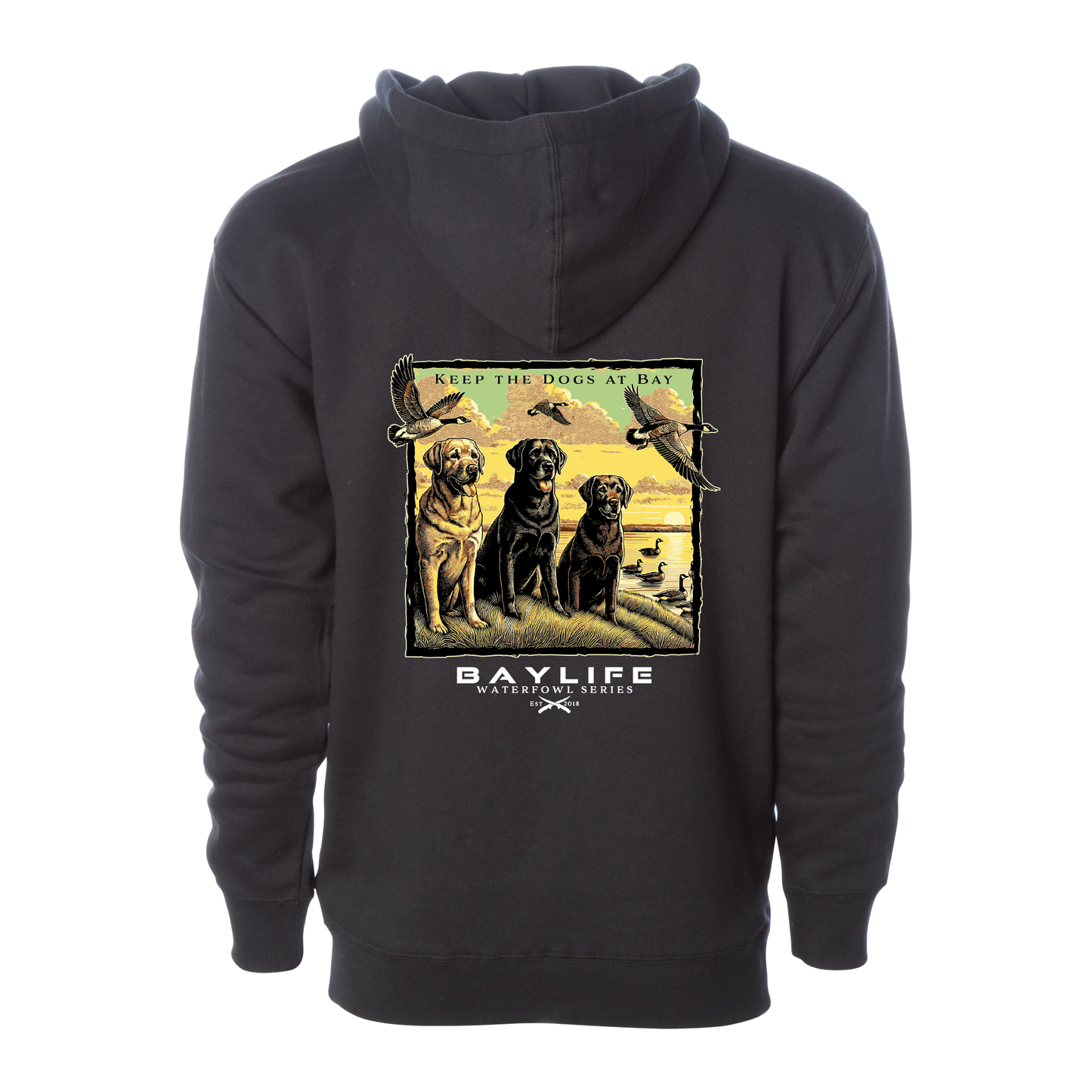 KEEP THE DOGS AT BAY WATERFOWL SERIES HEAVYWEIGHT PREMIUM HOODIE | BLACK