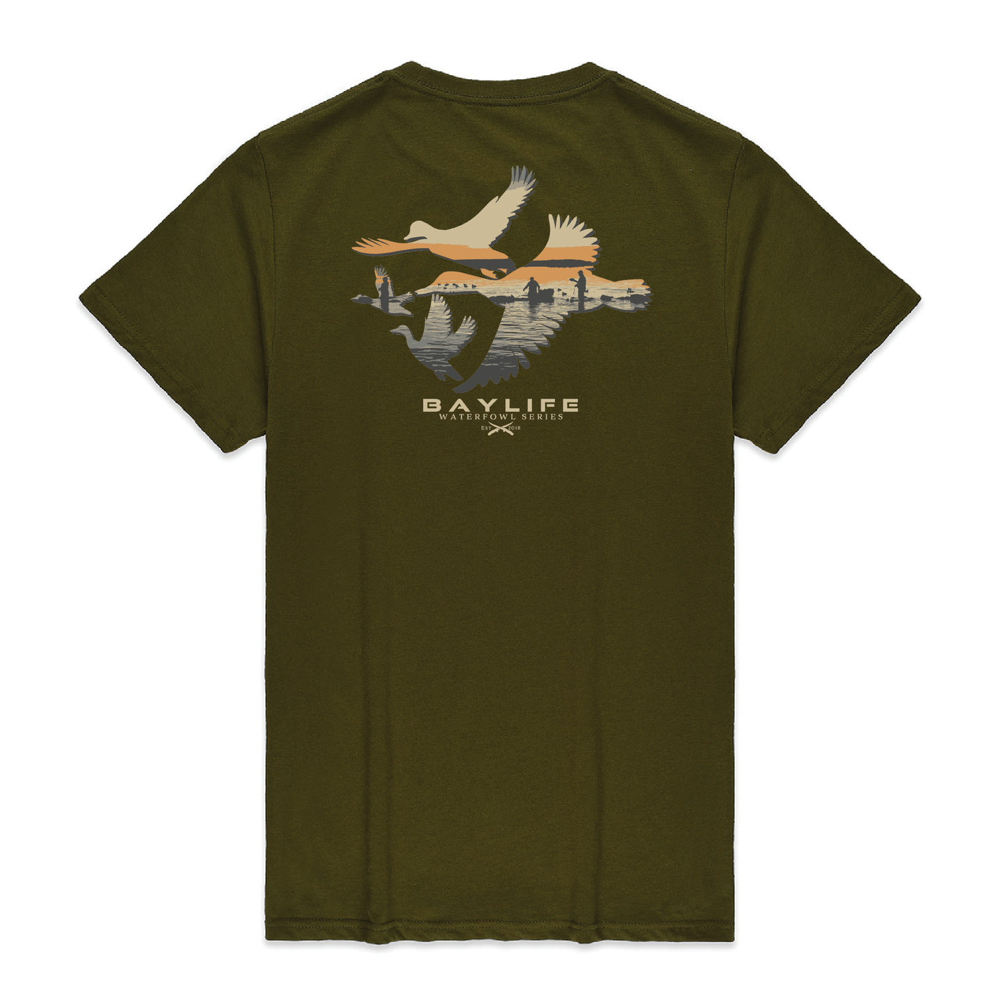 DUCKS TIL DUSK WATERFOWL SERIES PREMIUM SHORT SLEEVE SHIRT | OLIVE
