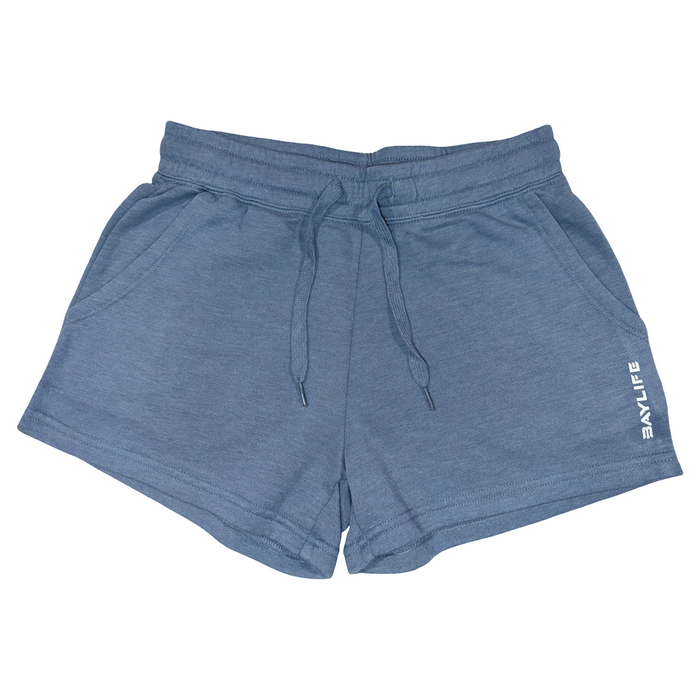 Wave Washed Ladies Fleece Shorts | Misty Blue