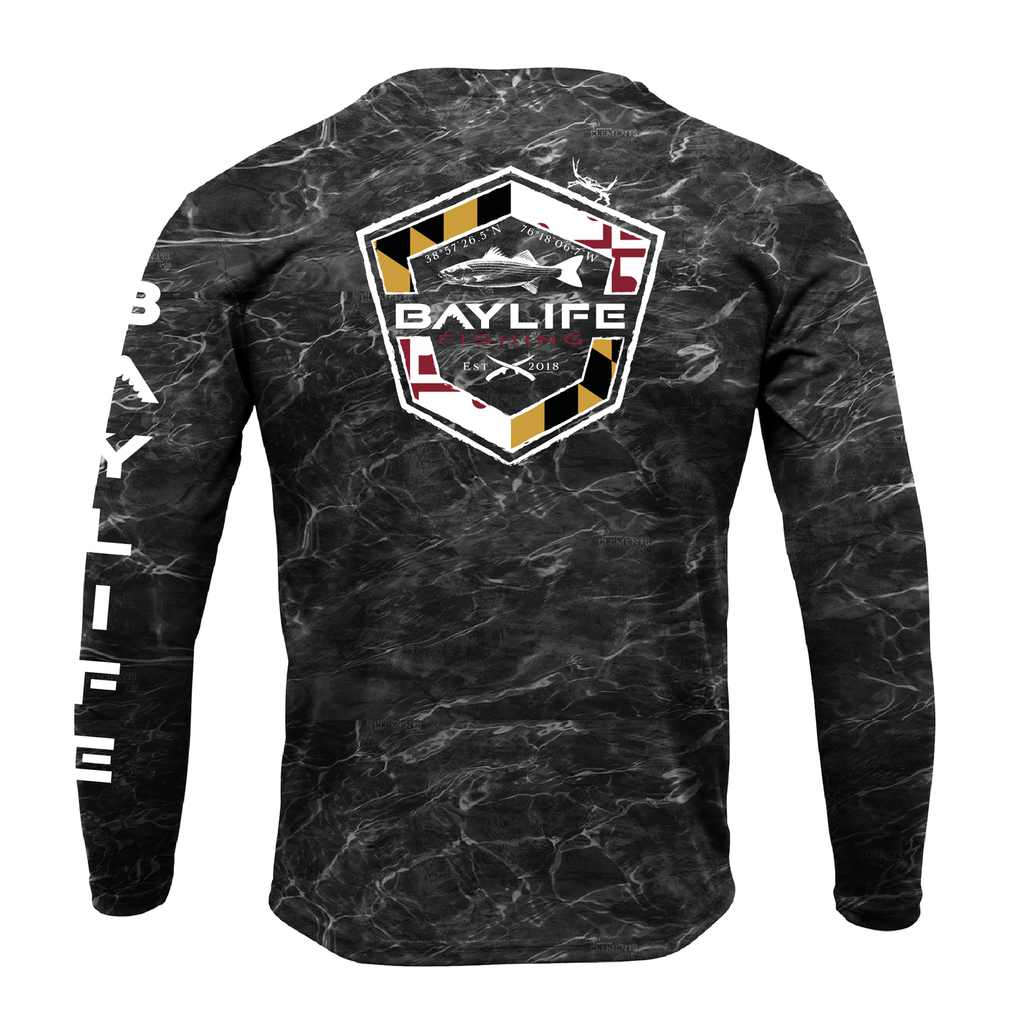 MARYLAND FLAG ROCKFISH PERFORMANCE FISHING LONG SLEEVE SHIRT | BLACKTIP CAMO