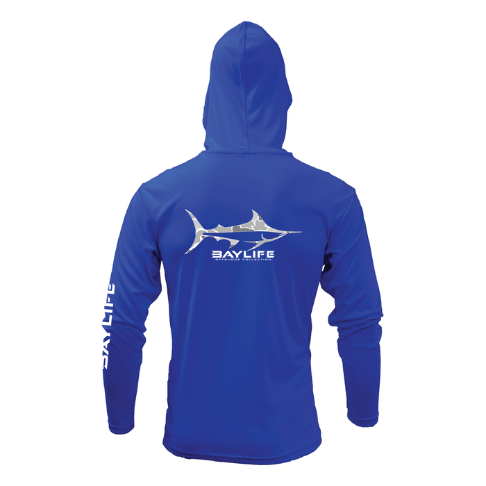 WHITE CAMO MARLIN UPF 50+ PERFORMANCE HOODED SUN SHIRT