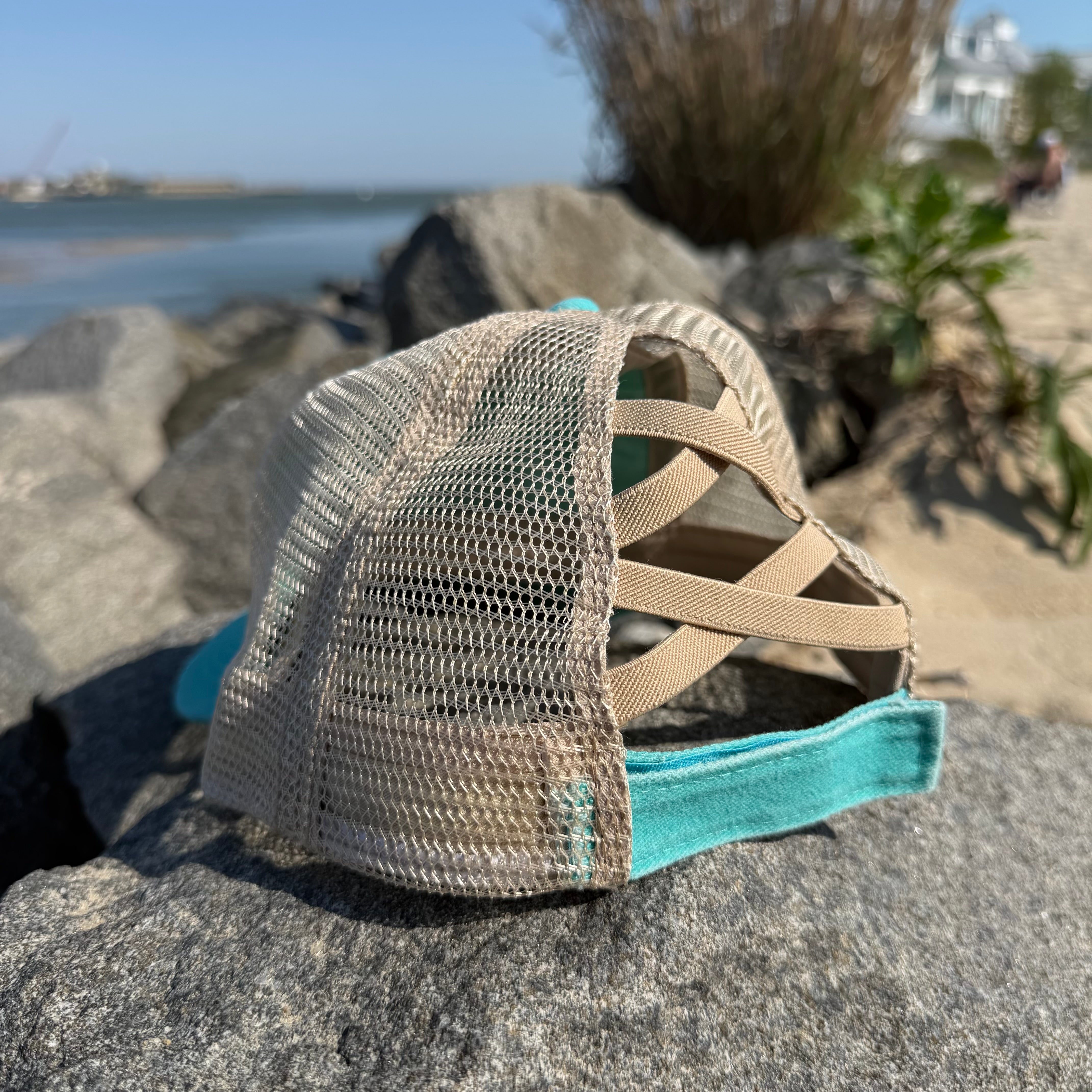 Ladies Criss Cross Ponytail Hat | Mint Green w/Chesapeake Patch