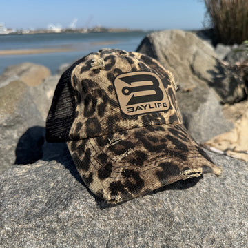 Ladies Criss Cross Ponytail Hat | Leopard Print w/Anchorhook Patch