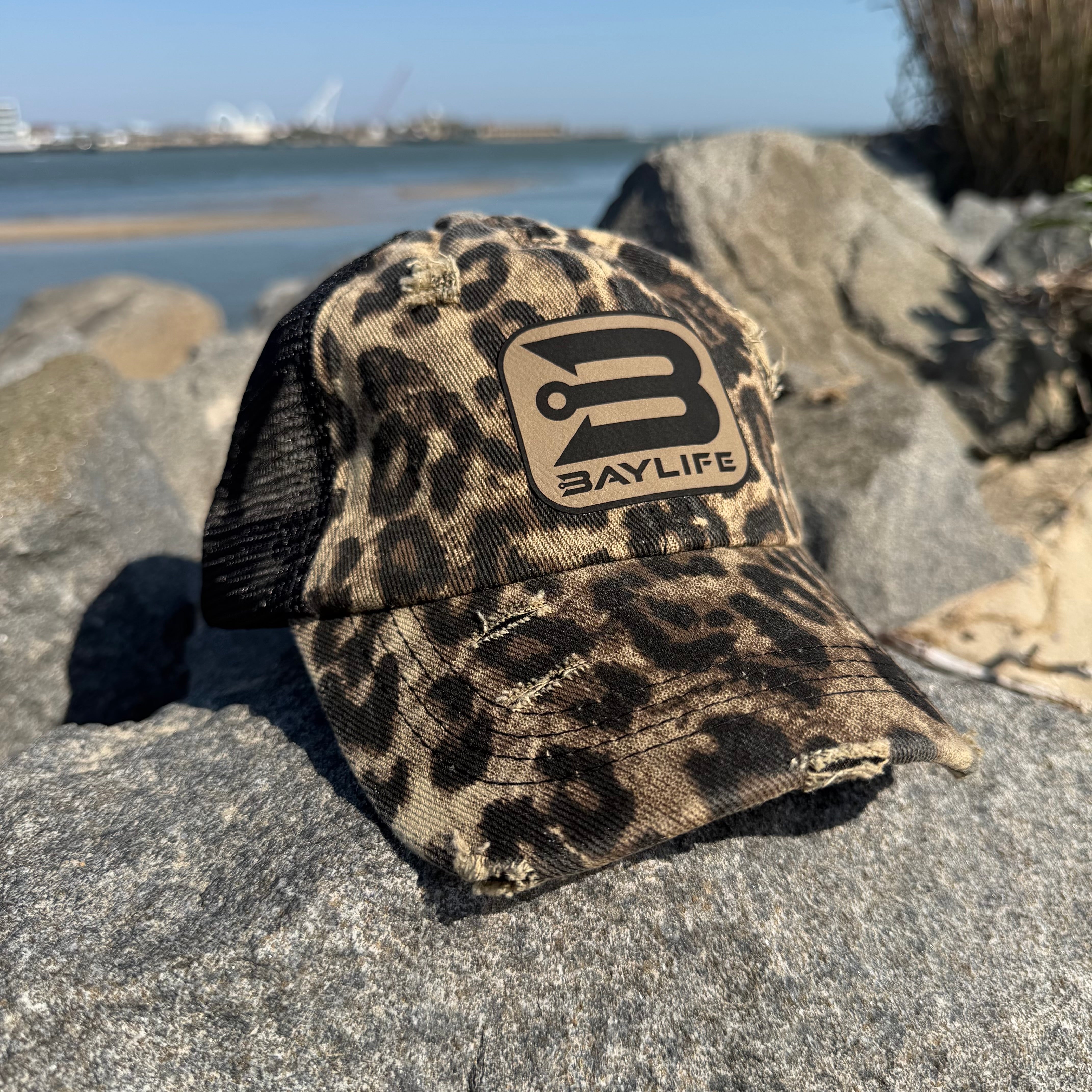 Ladies Criss Cross Ponytail Hat | Leopard Print w/Anchorhook Patch