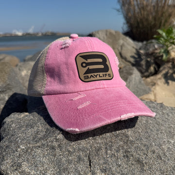 Ladies Criss Cross Ponytail Hat | Pink w/Anchorhook Patch