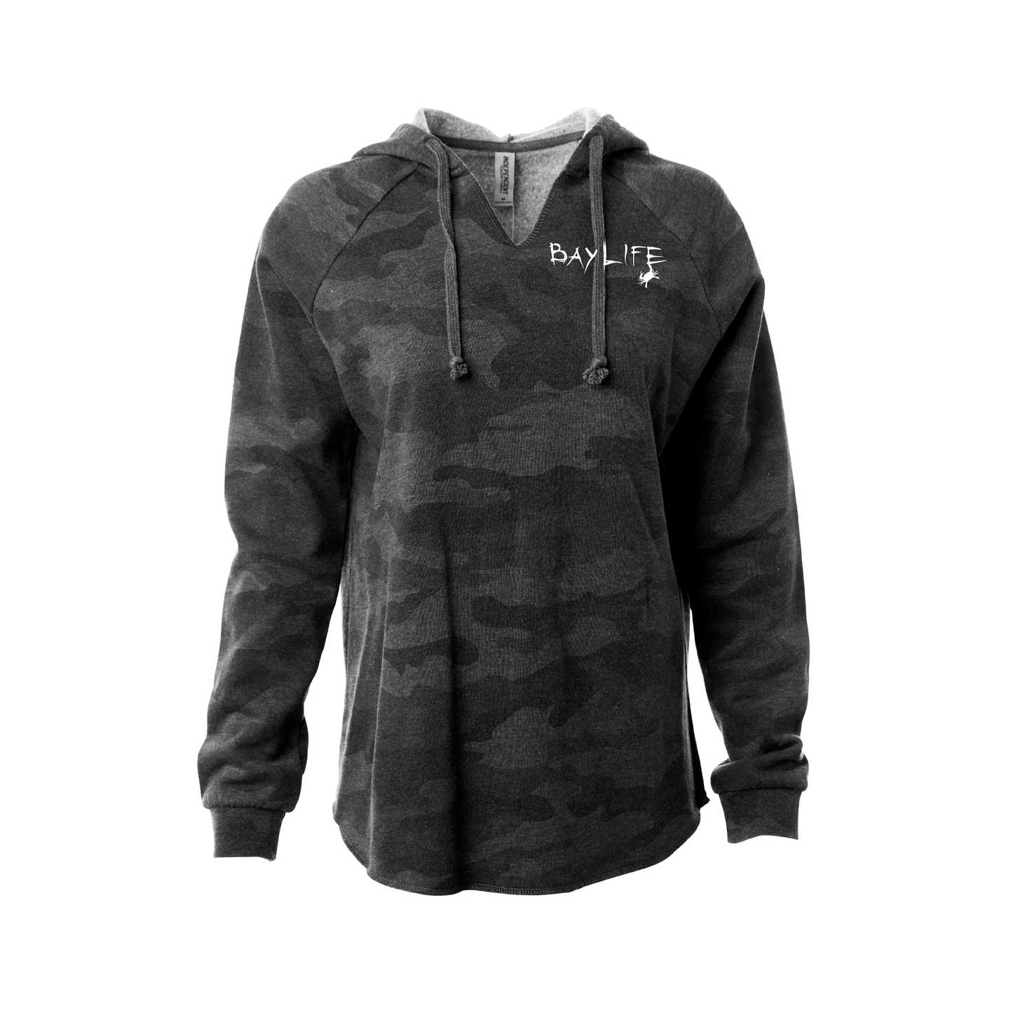 BAY WASHED LADIES PREMIUM FLEECE HOODIE | BLACK CAMO