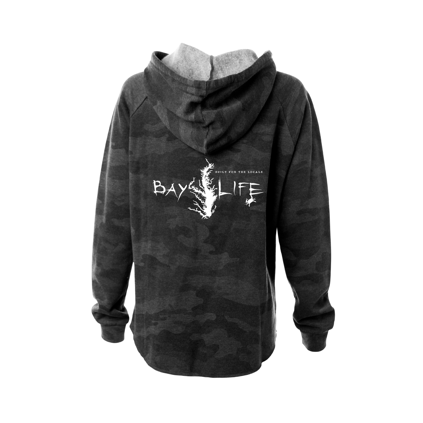 BAY WASHED LADIES PREMIUM FLEECE HOODIE | BLACK CAMO