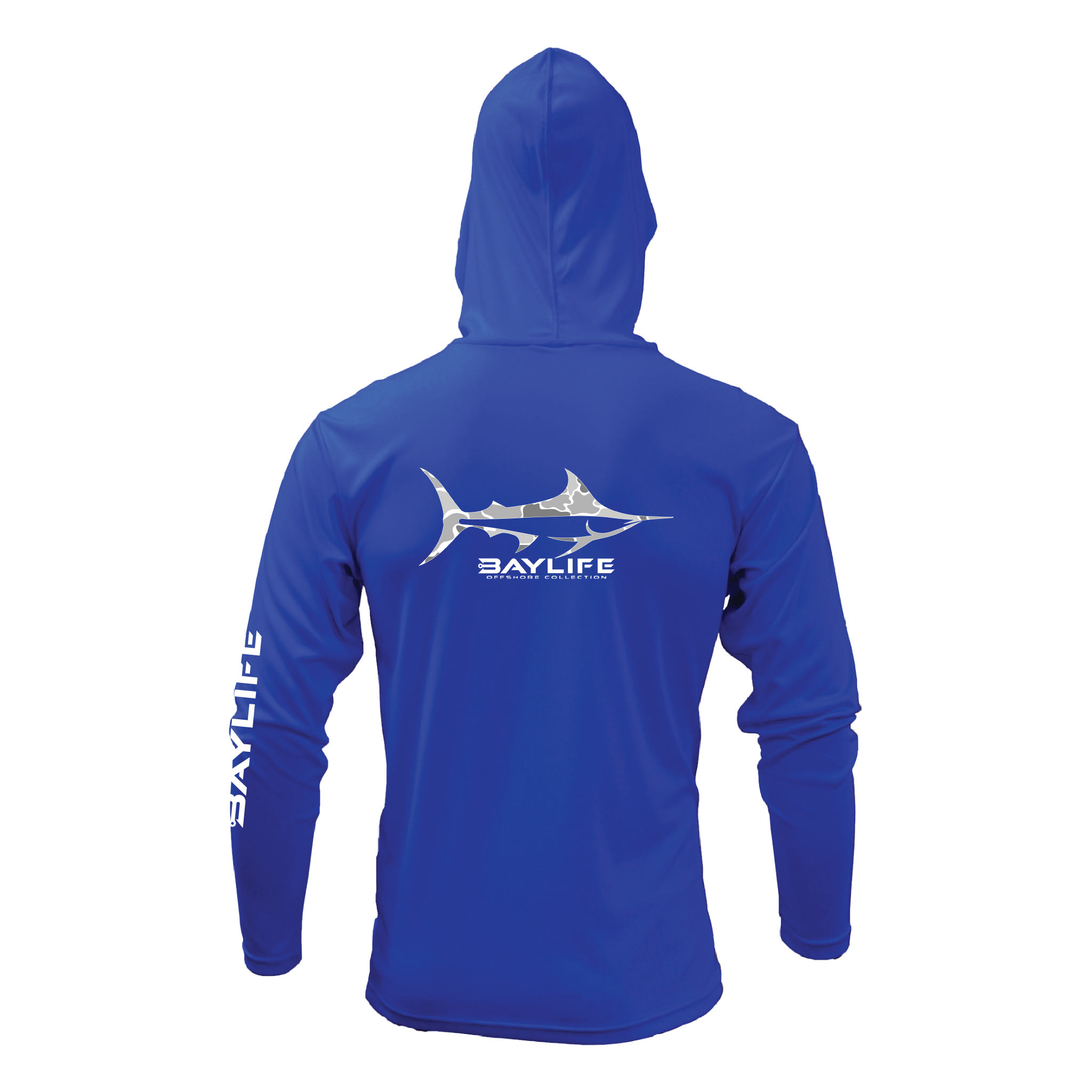 WHITE CAMO MARLIN UPF 50+ PERFORMANCE HOODED SUN SHIRT