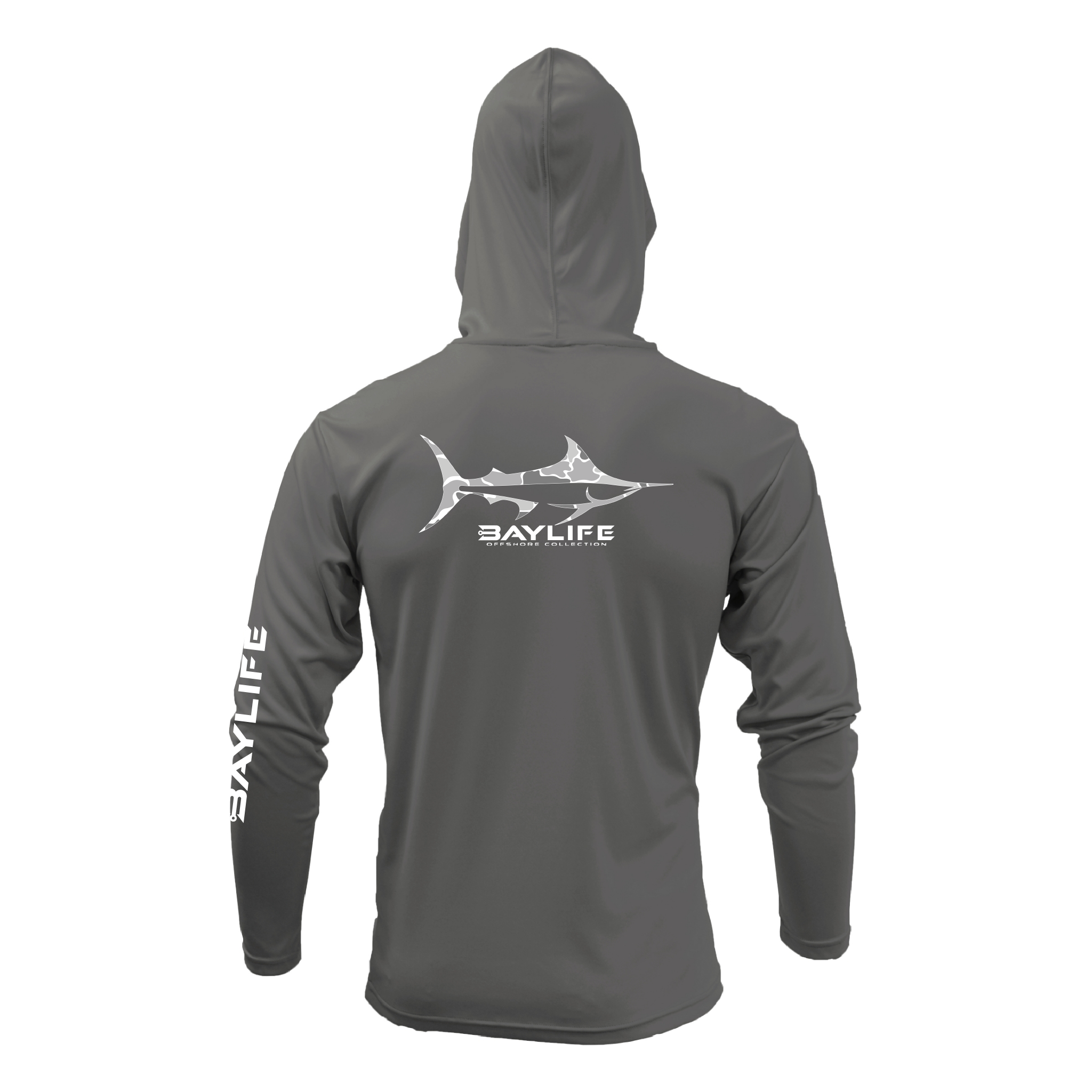 WHITE CAMO MARLIN UPF 50+ PERFORMANCE HOODED SUN SHIRT