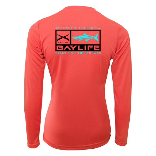 LADIES KIPTOPEKE COBIA PERFORMANCE FISHING LONG SLEEVE SHIRT | CORAL