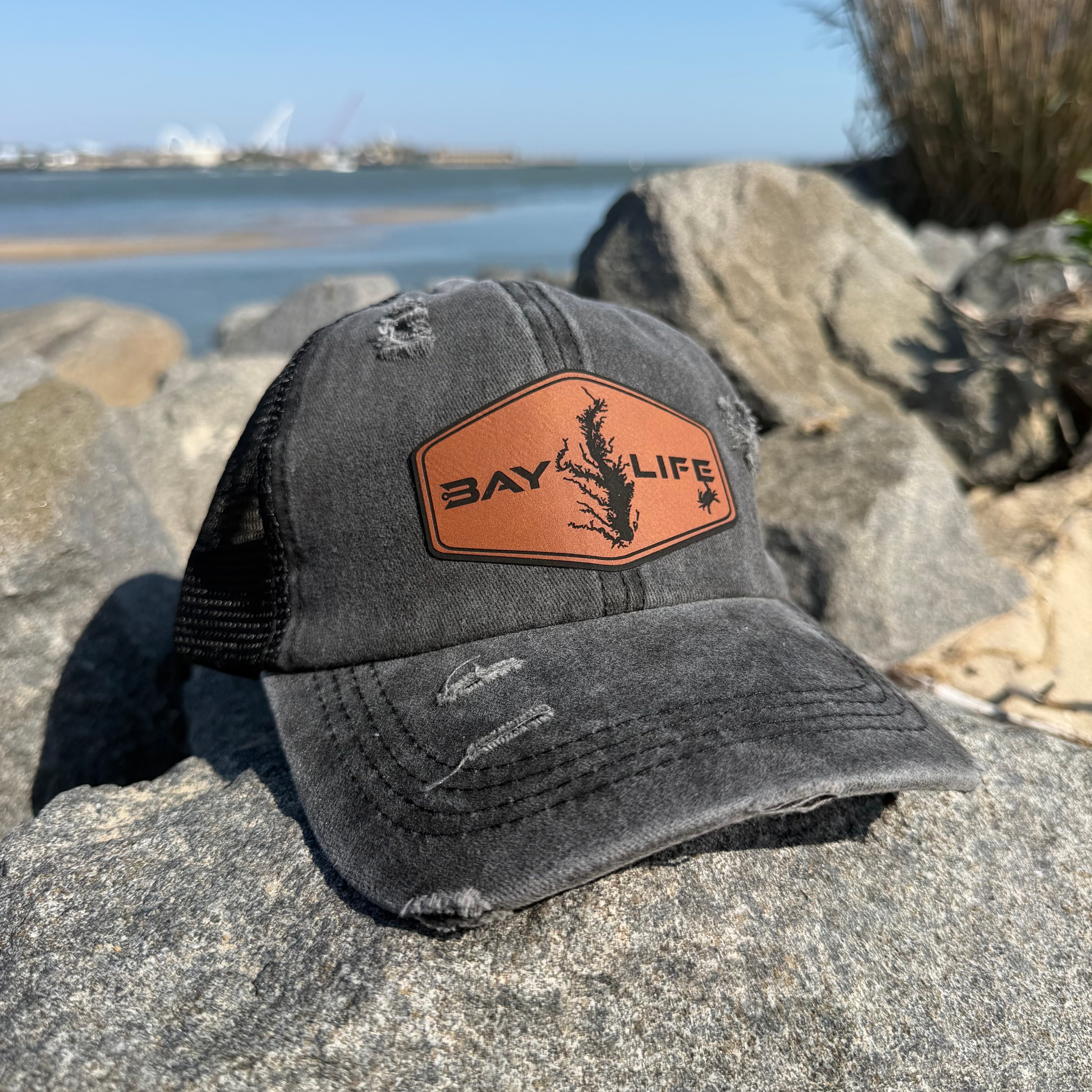 Ladies Criss Cross Ponytail Hat | Black w/Chesapeake Patch