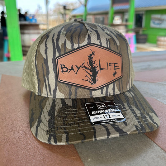The Chesapeake Hat | Brown Leather Patch | Bottomland/Olive Mesh