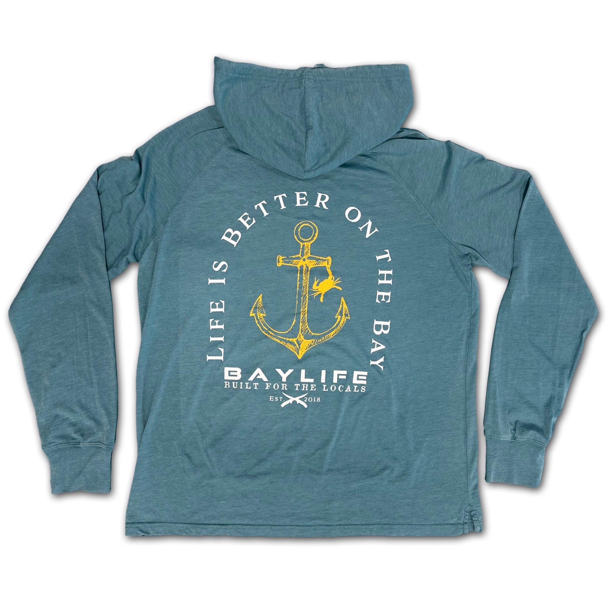 LIFE IS BETTER ON THE BAY VINTAGE JERSEY HOODIE | AQUA