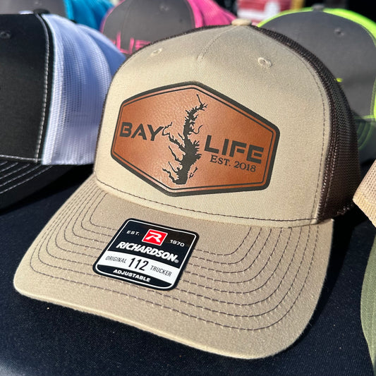 Bay Life Brown Leather Chesapeake Patch | Khaki/Coffee Snapback