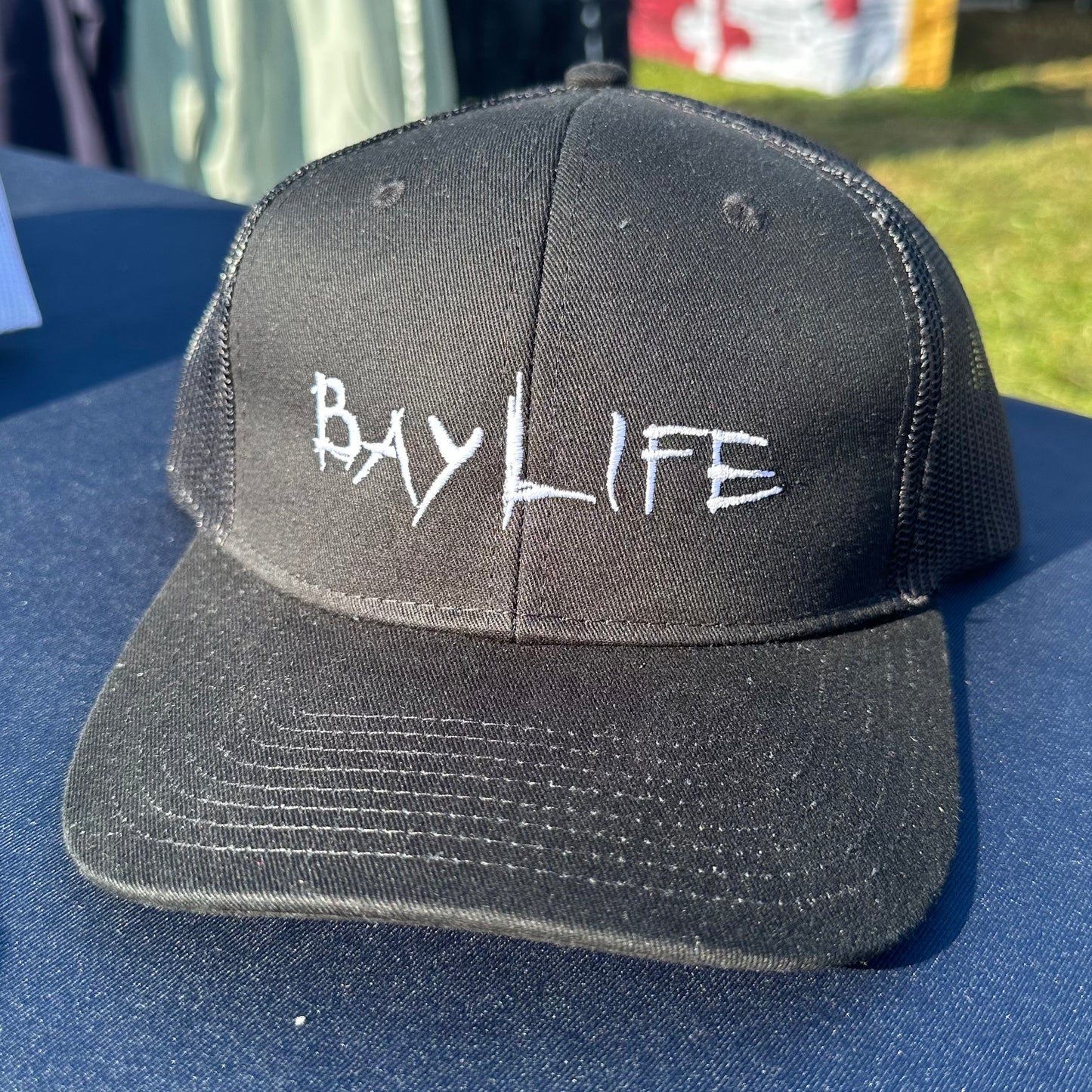 Bay Life Embroidered Trucker Hat | Black w/Black Mesh