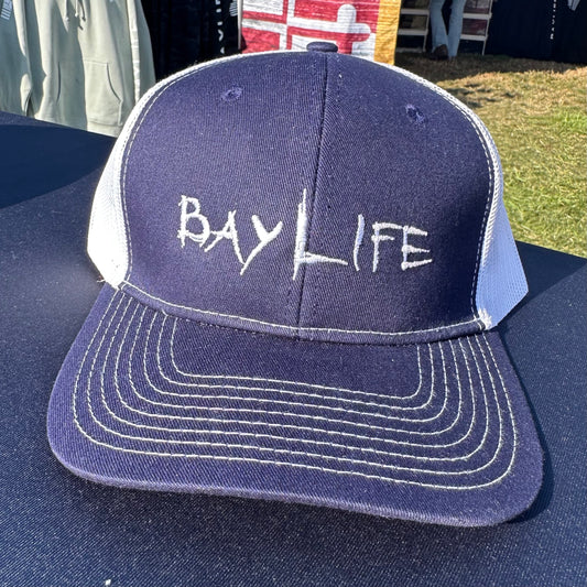 Bay Life Embroidered Trucker Hat | Navy w/White Mesh
