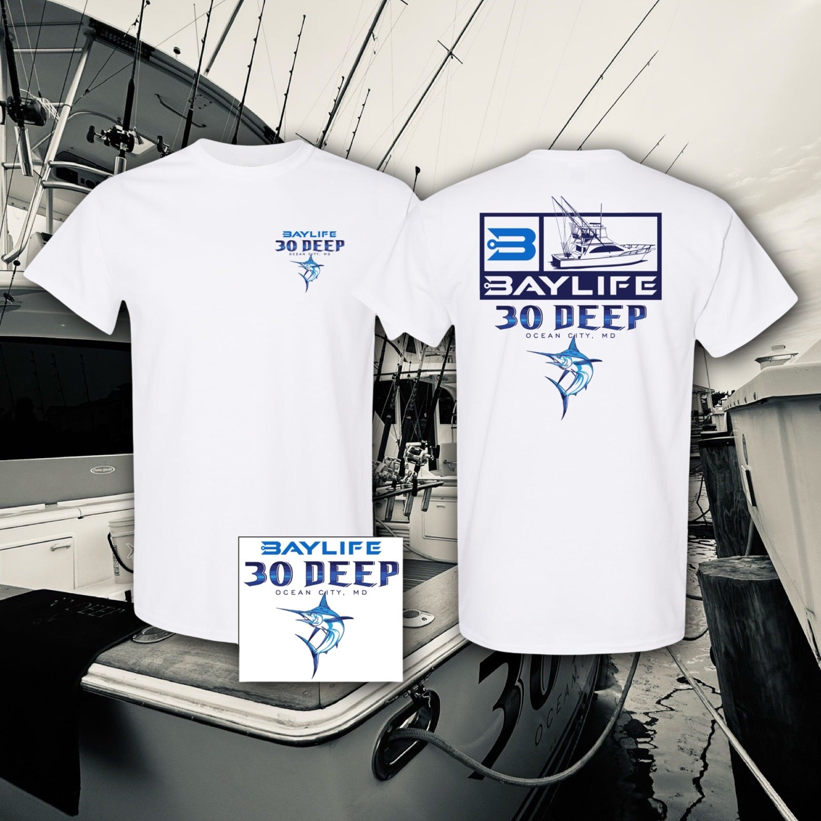 30 Deep Sport Fishing & Bay Life Collaboration Premium Tee