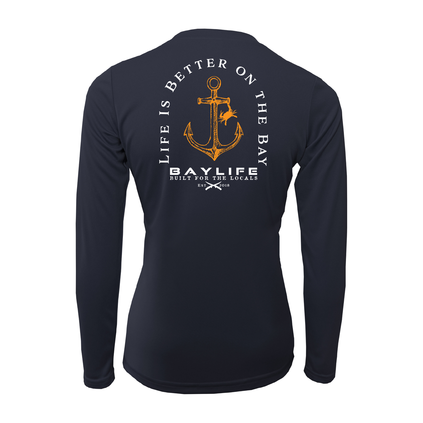 LADIES LIFE IS BETTER ON THE BAY PERFORMANCE FISHING LONG SLEEVE SHIRT | NAVY