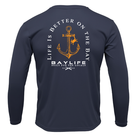 LIFE IS BETTER ON THE BAY PERFORMANCE FISHING LONG SLEEVE SHIRT | NAVY