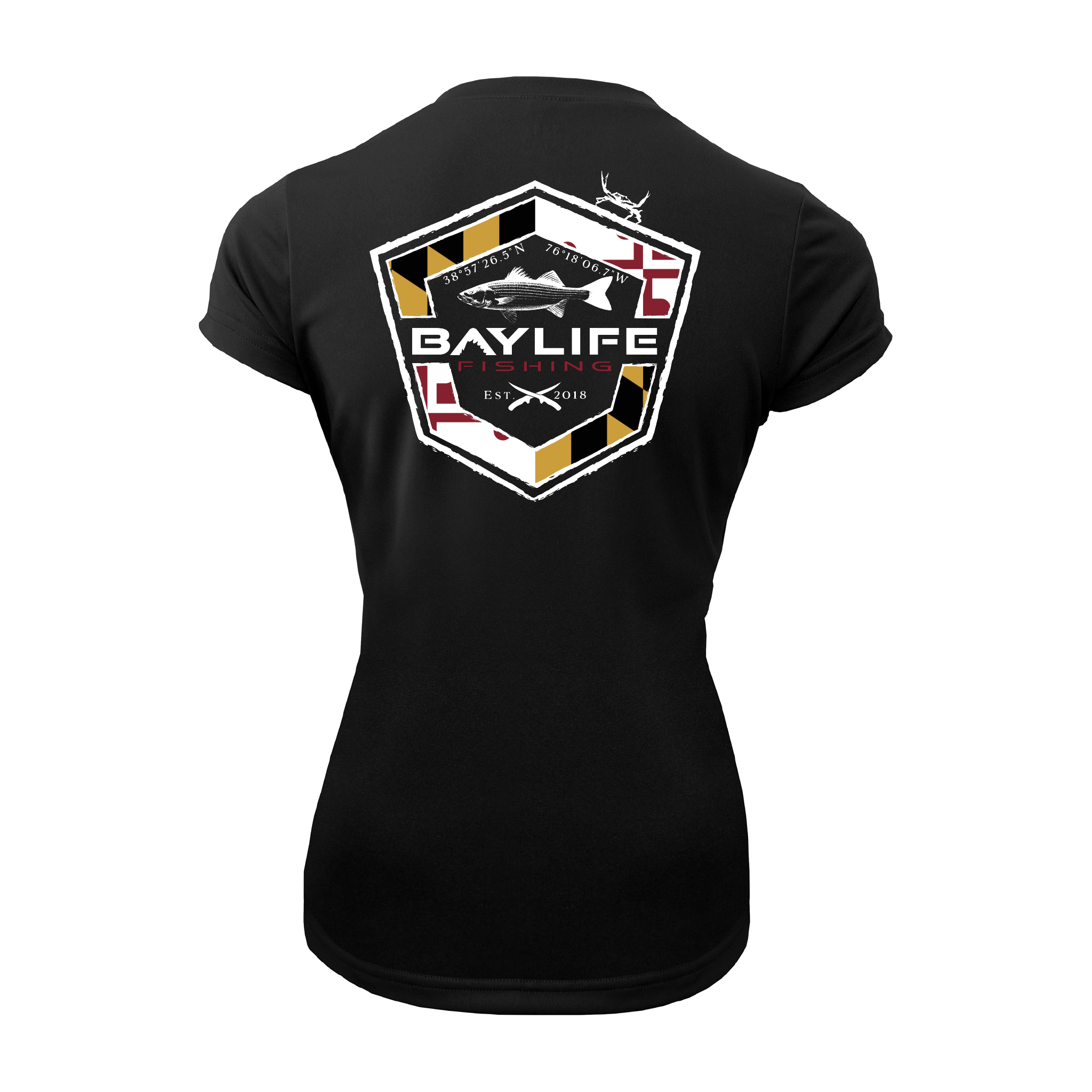 MARYLAND FLAG ROCKFISH LADIES PERFORMANCE FISHING SHORT SLEEVE SHIRT
