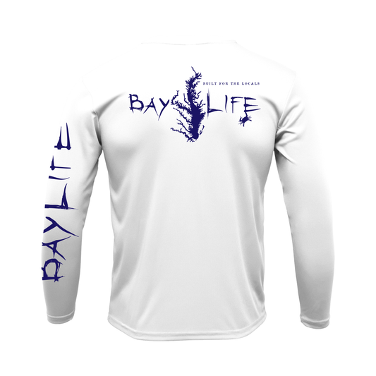 Bay Life Apparel Chesapeake Bay Performance Long Sleeve Fishing Shirt in White