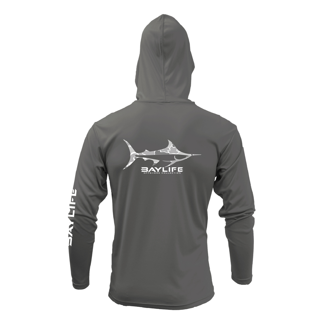 WHITE CAMO MARLIN UPF 50+ PERFORMANCE HOODED SUN SHIRT