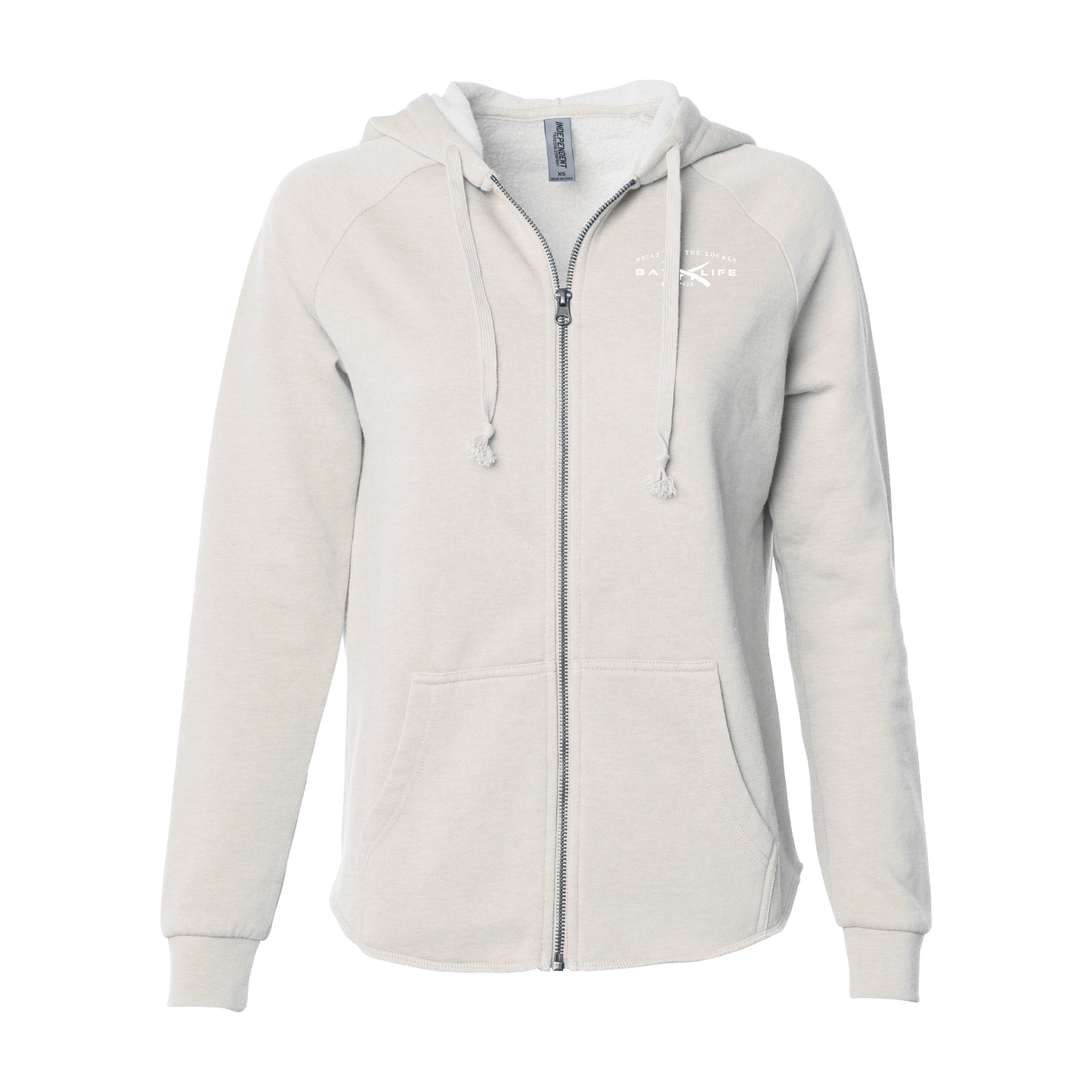 BAY WASHED LADIES PREMIUM ZIP UP FLEECE HOODIE | BONE