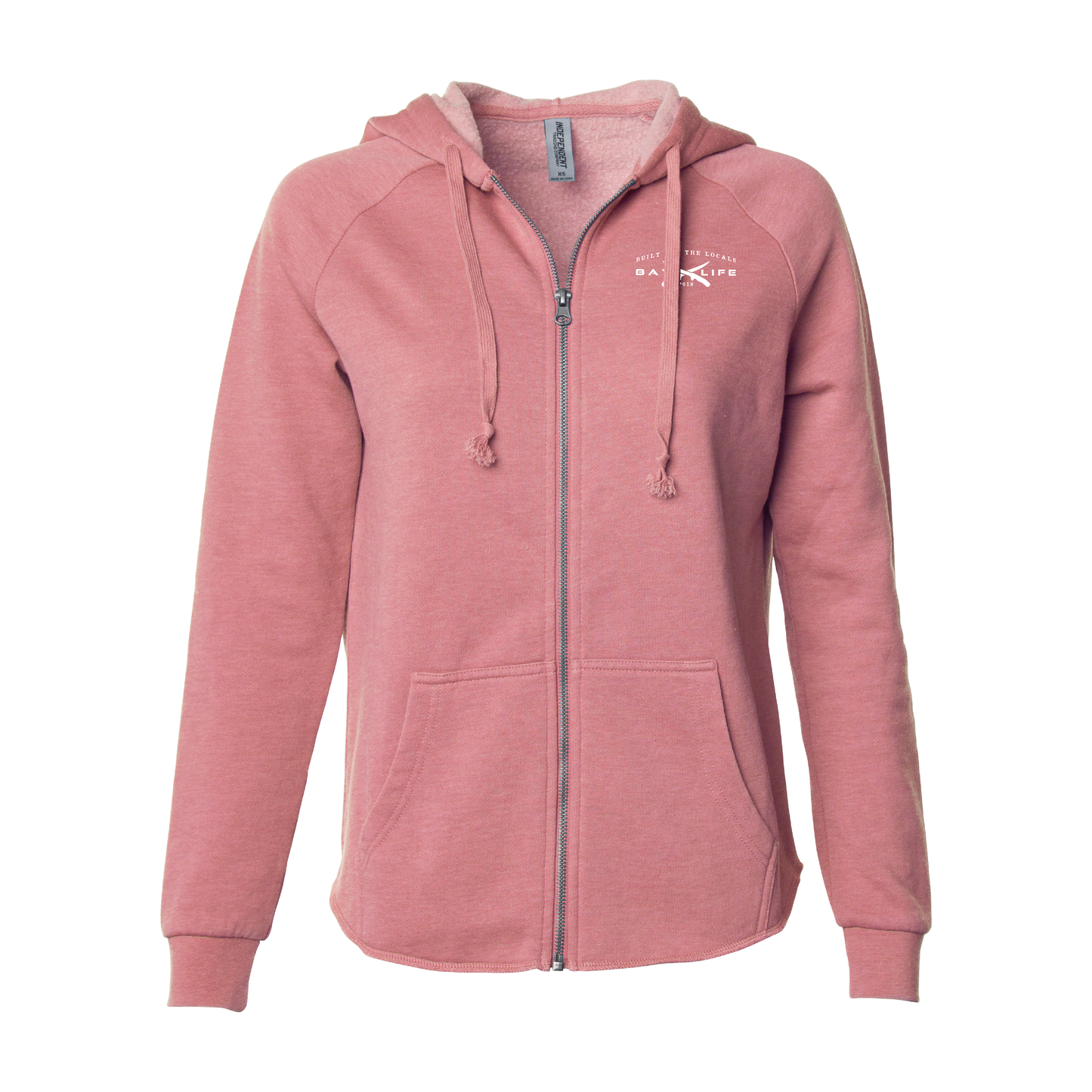 BAY WASHED LADIES PREMIUM ZIP UP FLEECE HOODIE | DUSTY ROSE