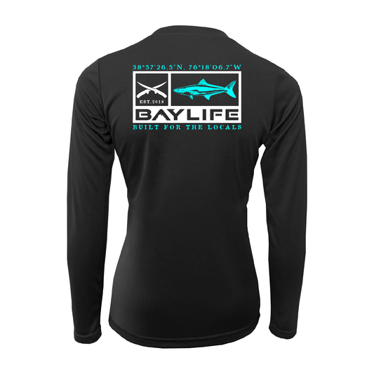 LADIES KIPTOPEKE COBIA PERFORMANCE FISHING LONG SLEEVE SHIRT | BLACK